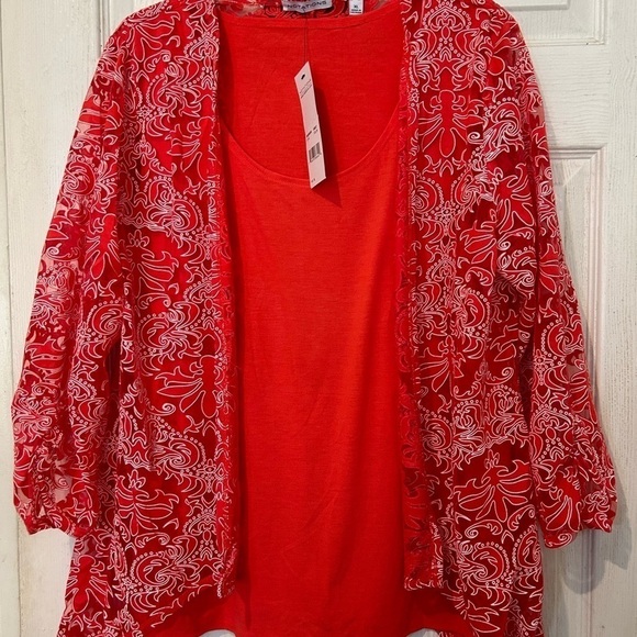 Notations NWOT 2PC Set Chiffon Beautiful Lifted Design and Solid Shell Top - Picture 2 of 6